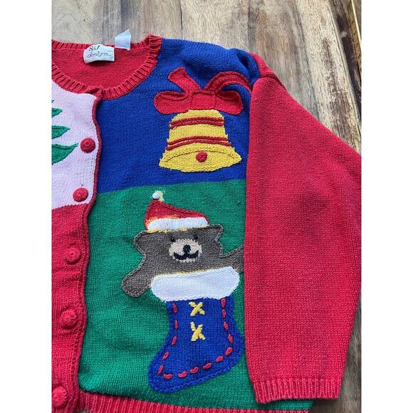 SJ Designs Women's Red Ugly Christmas Button Front Cardigan Sweater Size XL - Picture 3 of 7